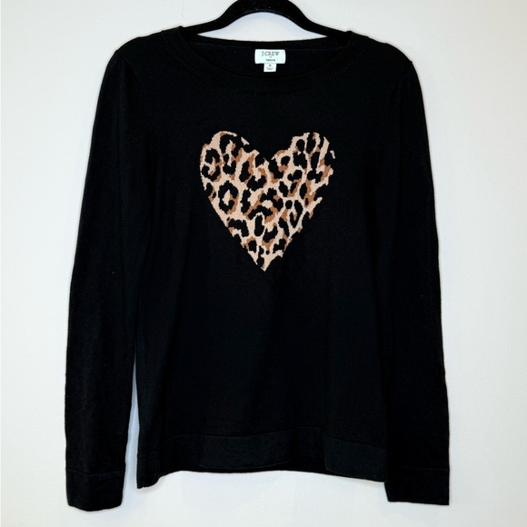 J. Crew Tops - 🔥J.Crew Black Sweater with Leopard Heart🔥